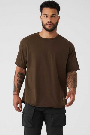 Alo Yoga USA Society Crewneck Tee Espresso | 6805279-DA