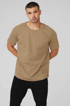 Alo Yoga USA Society Crewneck Tee Gravel | 1840625-IH