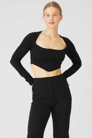 Alo Yoga USA Soft Sculpt Long Sleeve Black | 8630417-SF