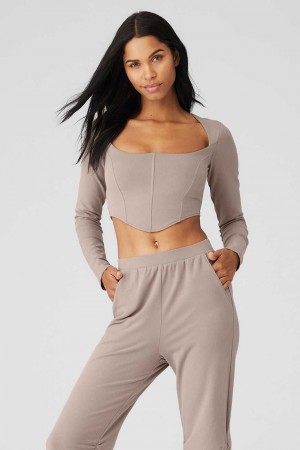 Alo Yoga USA Soft Sculpt Long Sleeve Taupe | 9847026-SO