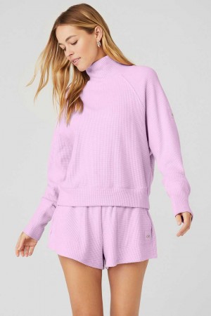 Alo Yoga USA Thermal Weekend Escape Mock Neck Long Sleeve Sugarplum Pink | 6219850-KE