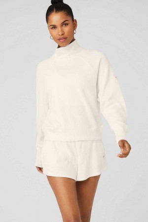 Alo Yoga USA Thermal Weekend Escape Mock Neck Long Sleeve Ivory | 7514293-MI