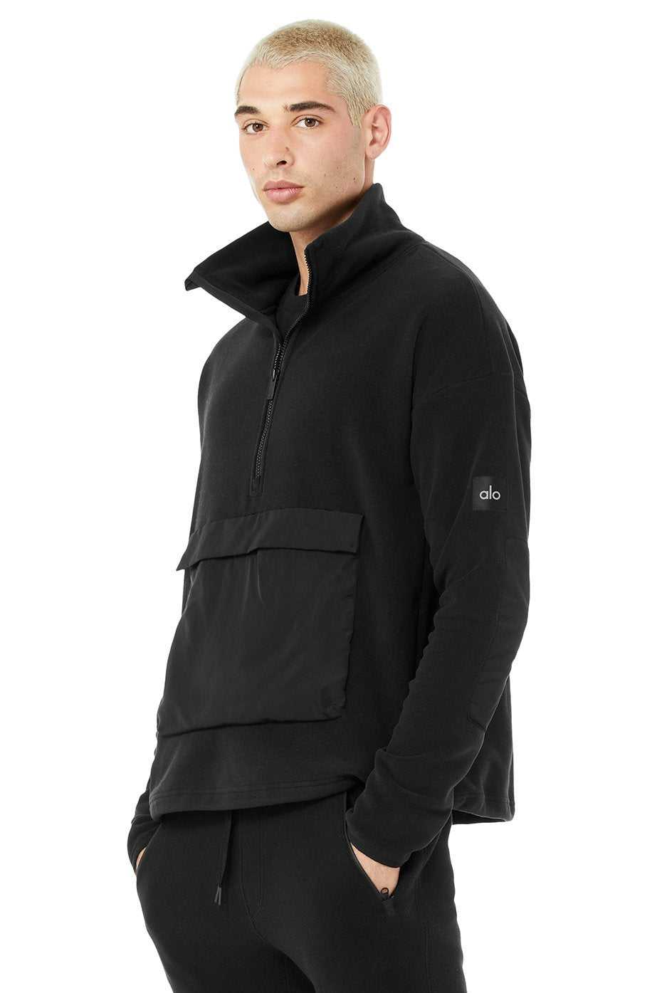 Alo Yoga USA 1/2 Zip Mammoth Polar Pullover Black | 1428796-DP