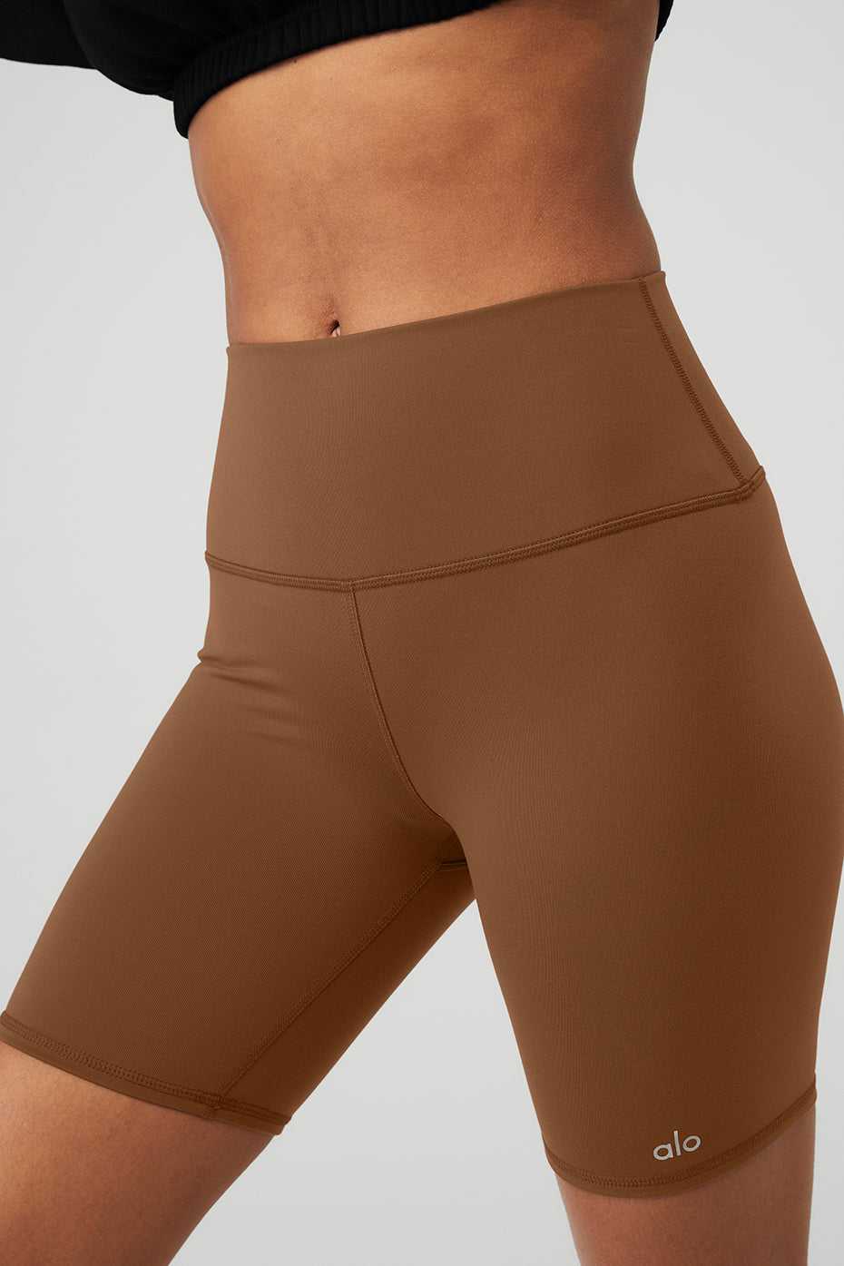 Alo Yoga USA 7'' High-Waist Biker Cinnamon Brown | 0541237-DA