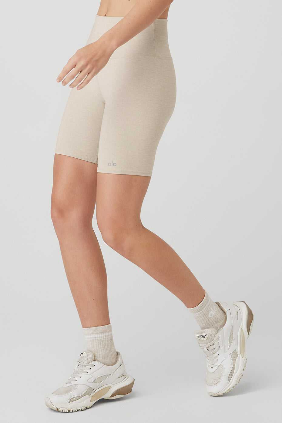 Alo Yoga USA 7'' High-Waist Biker Oatmeal Heather | 6120435-QT