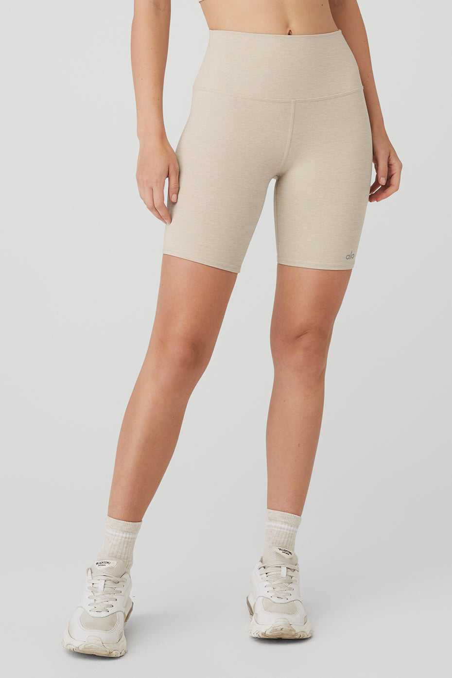 Alo Yoga USA 7\'\' High-Waist Biker Oatmeal Heather | 6120435-QT