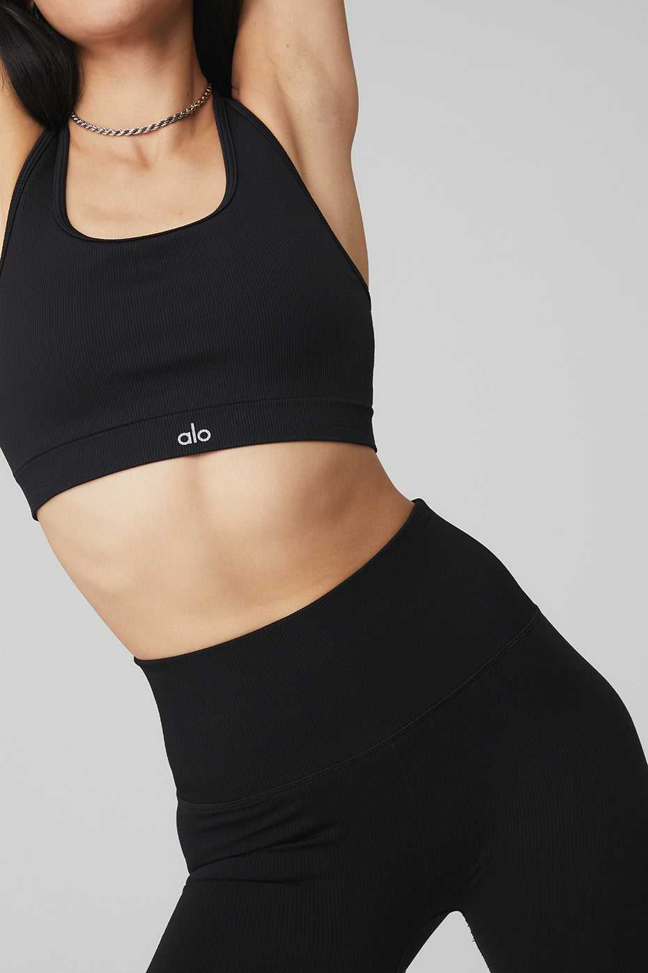 Alo Yoga USA 7'' Seamless High-Waist Ribbed Biker Black | 5083471-ZT