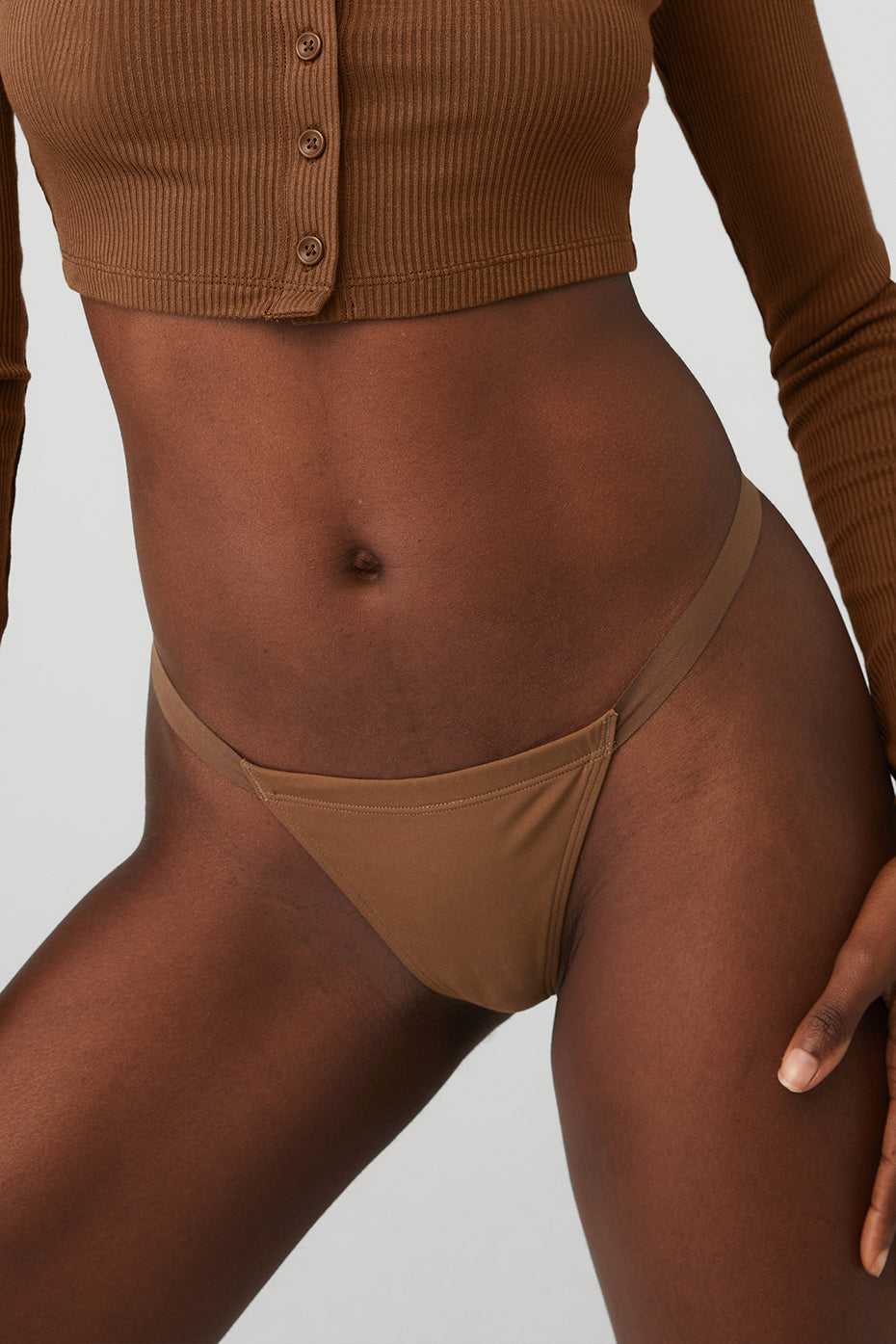 Alo Yoga USA Airbrush Invisible String Thong Cinnamon Brown | 5278193-FI