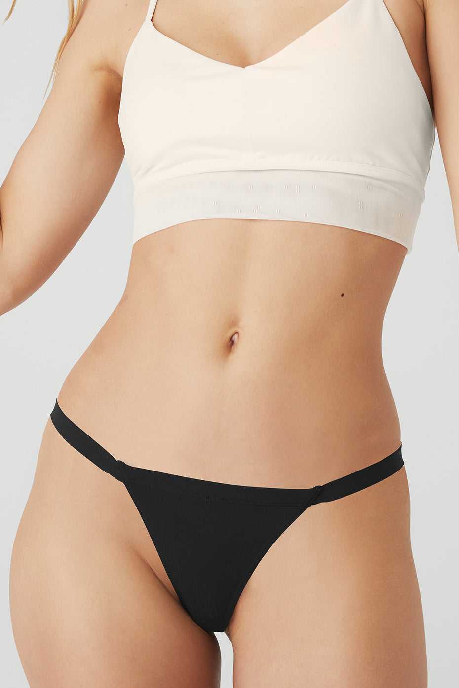 Alo Yoga USA Airbrush Invisible String Thong Black | 7814359-KN