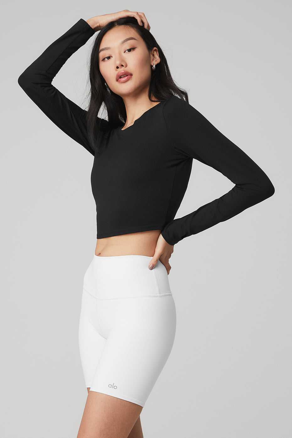 Alo Yoga USA Alosoft Crop Finesse Long Sleeve Black | 0597836-CL