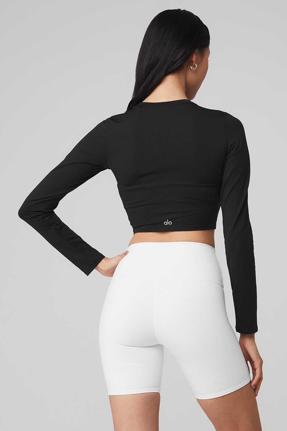 Alo Yoga USA Alosoft Crop Finesse Long Sleeve Black | 0597836-CL