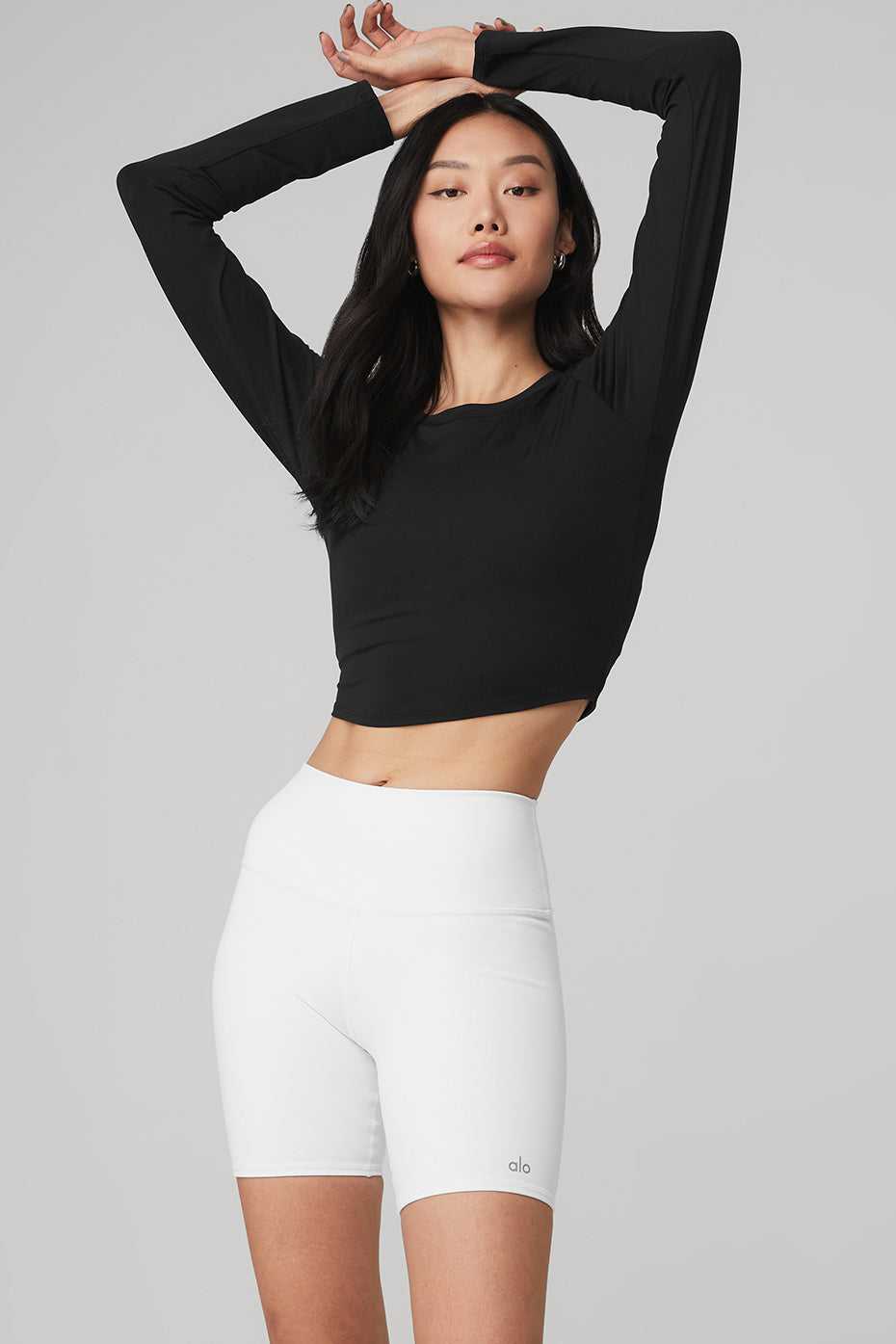 Alo Yoga USA Alosoft Crop Finesse Long Sleeve Black | 0597836-CL