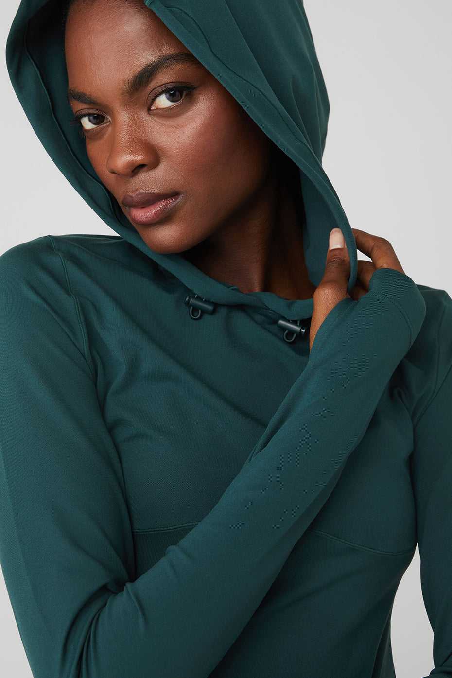 Alo Yoga USA Alosoft Hooded Runner Long Sleeve Midnight Green | 1375902-XM