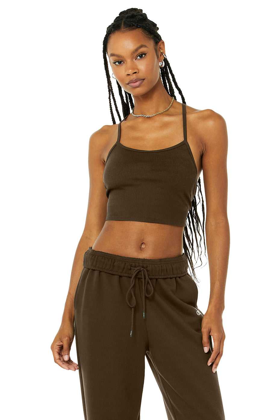 Alo Yoga USA Alosoft Ribbed Crop Calm Espresso | 9740231-JP