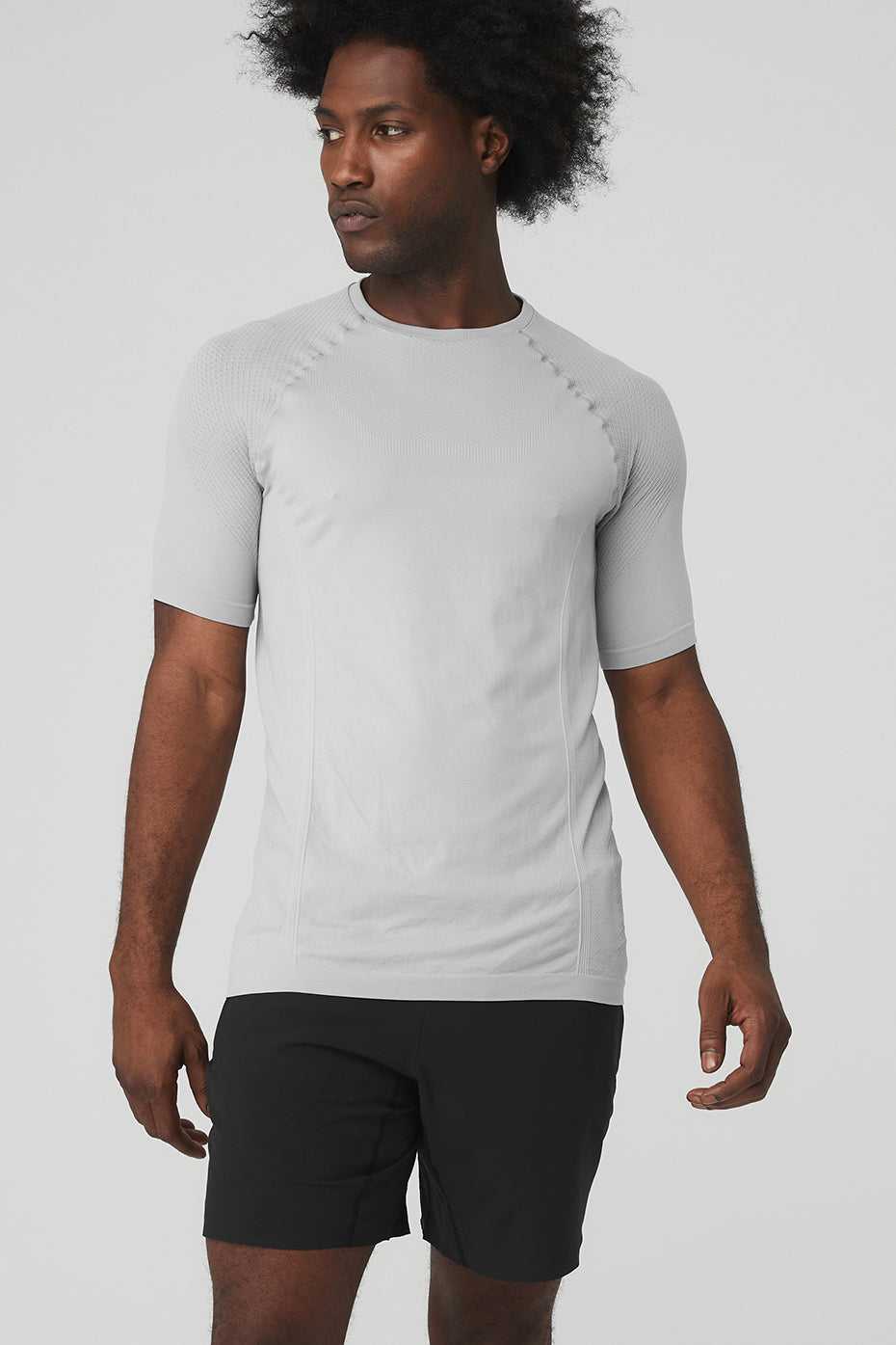 Alo Yoga USA Amplify Seamless Tee Athletic Grey | 1459238-JT