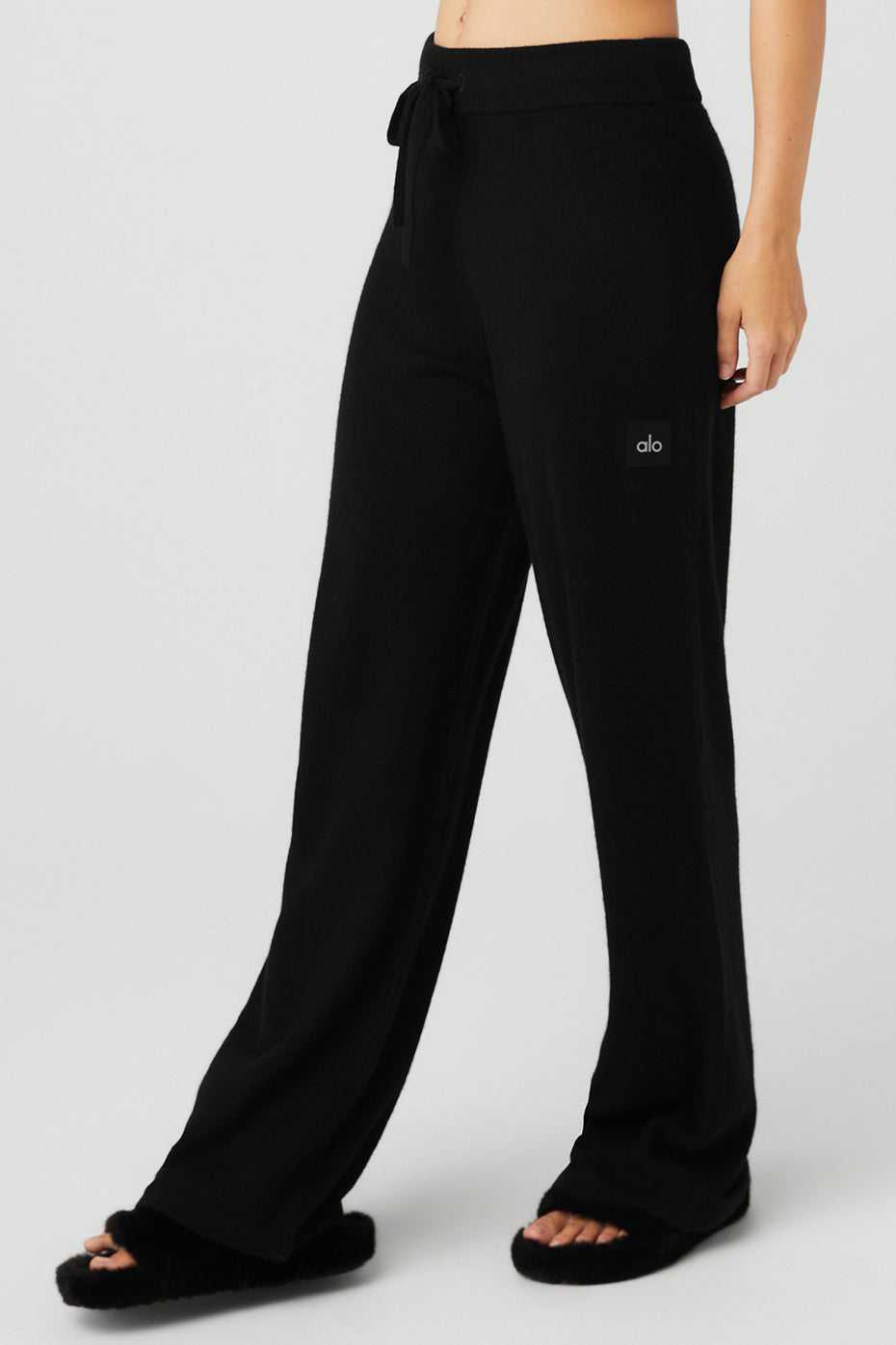 Alo Yoga USA Cashmere High-Waist Jet Set Wide Leg Black | 1637589-BV