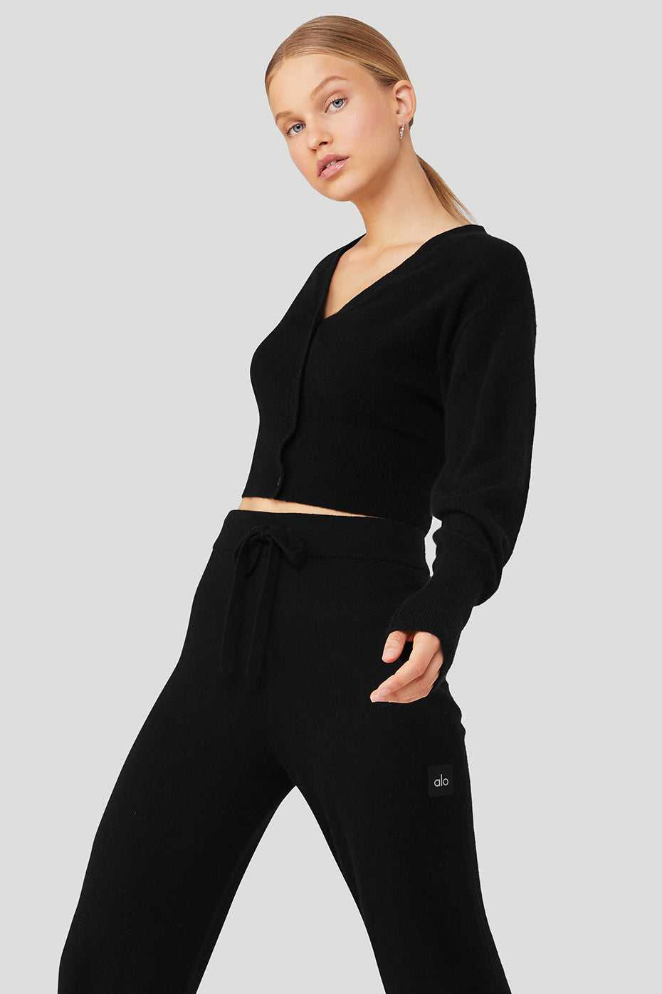 Alo Yoga USA Cashmere Jet Set Cardigan Black | 1657432-UA