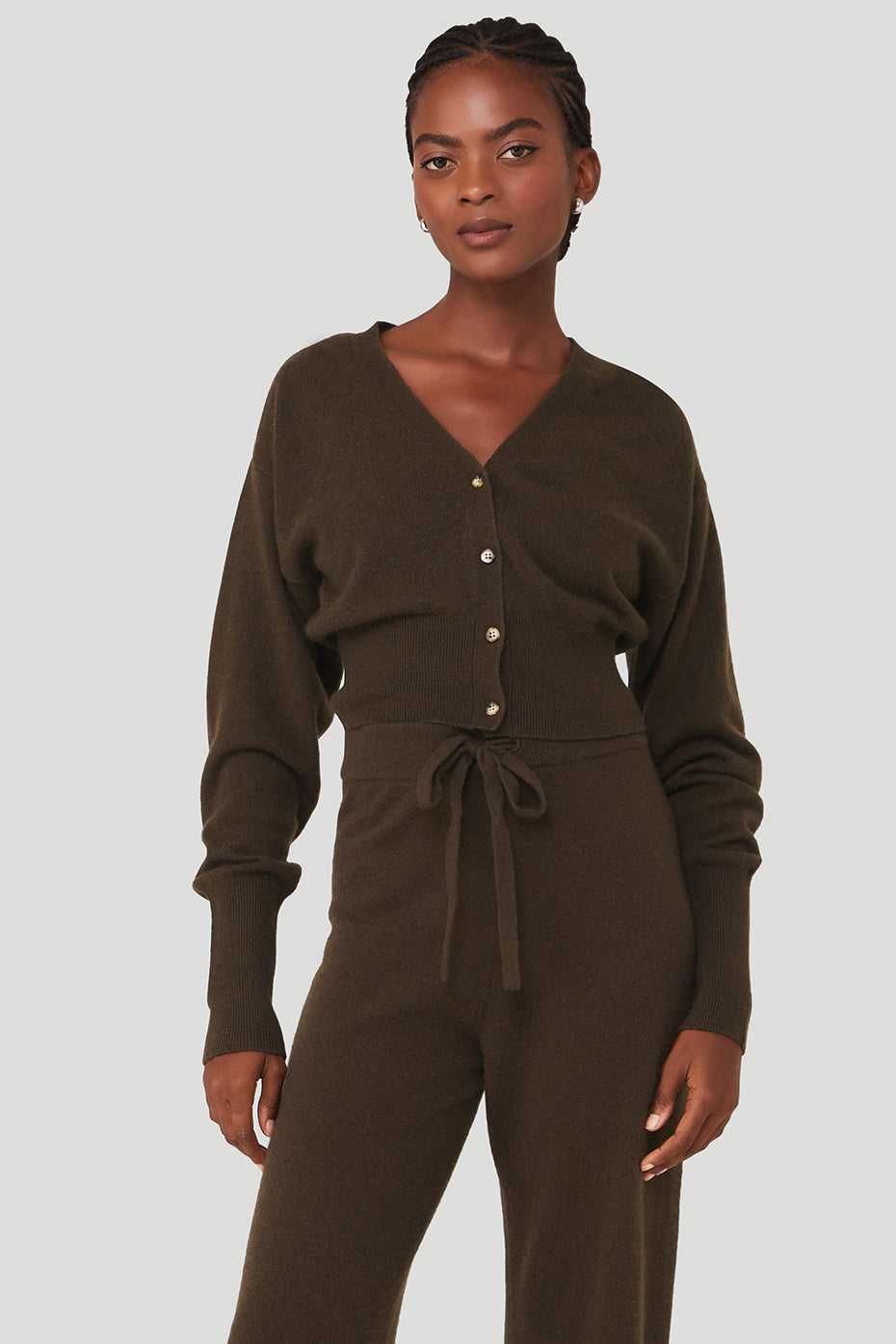 Alo Yoga USA Cashmere Jet Set Cardigan Espresso | 7134960-CQ