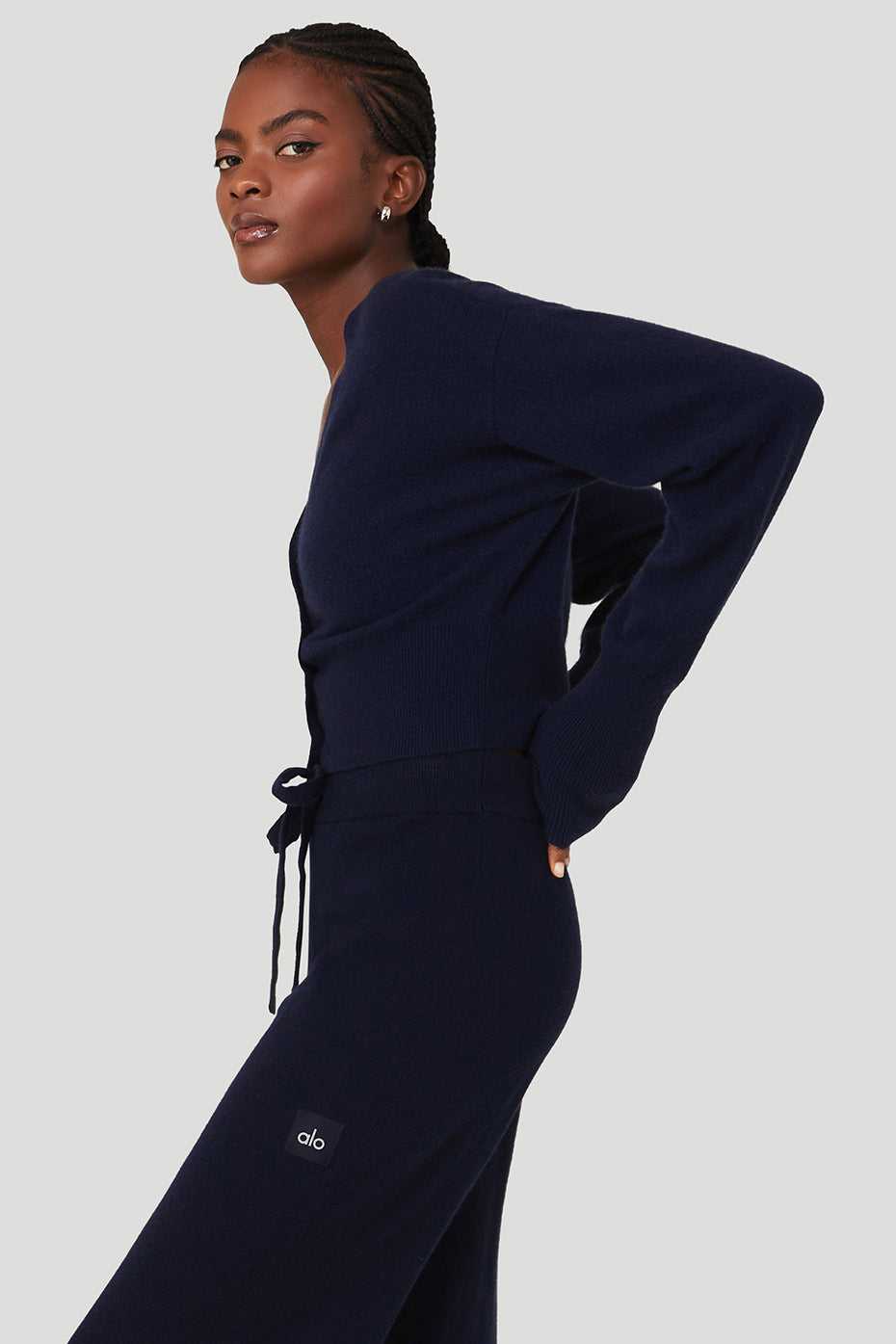 Alo Yoga USA Cashmere Jet Set Cardigan Navy | 7492538-YG