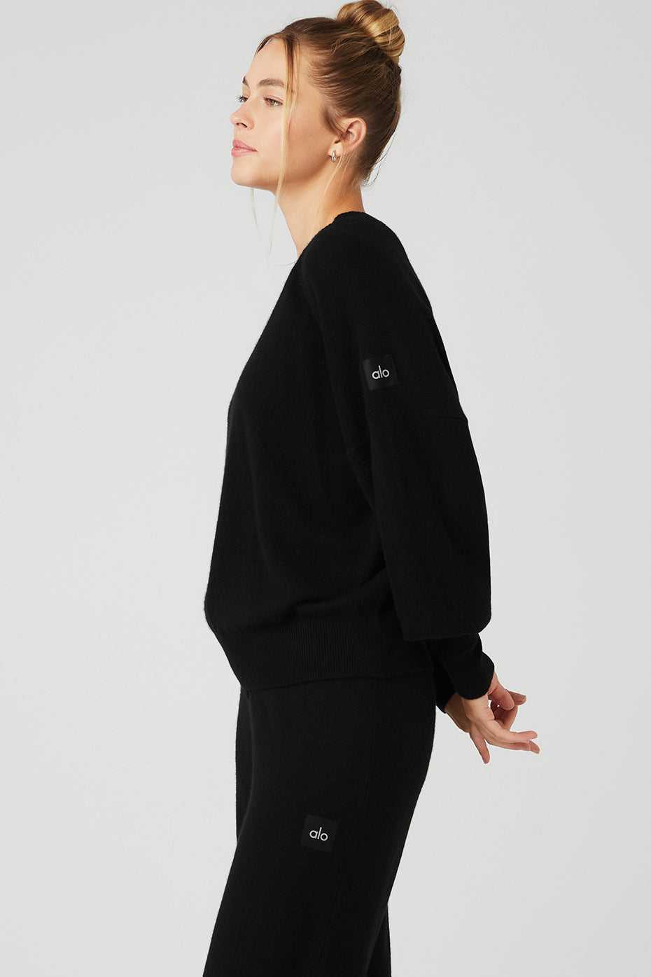 Alo Yoga USA Cashmere Jet Set Crew Black | 5423978-RT