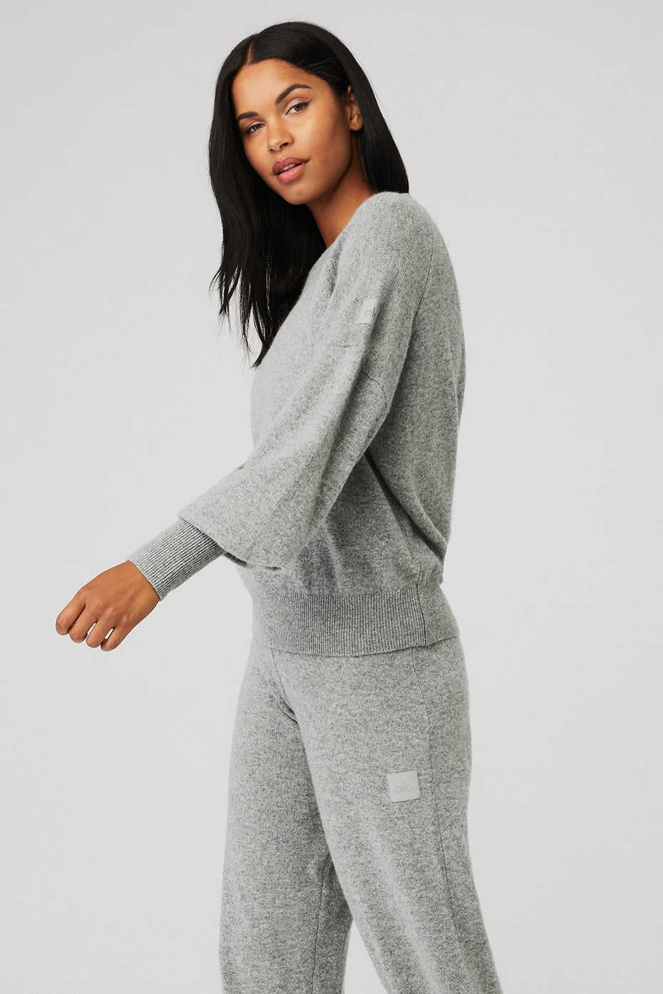 Alo Yoga USA Cashmere Jet Set Crew Dove Grey | 0463792-UY