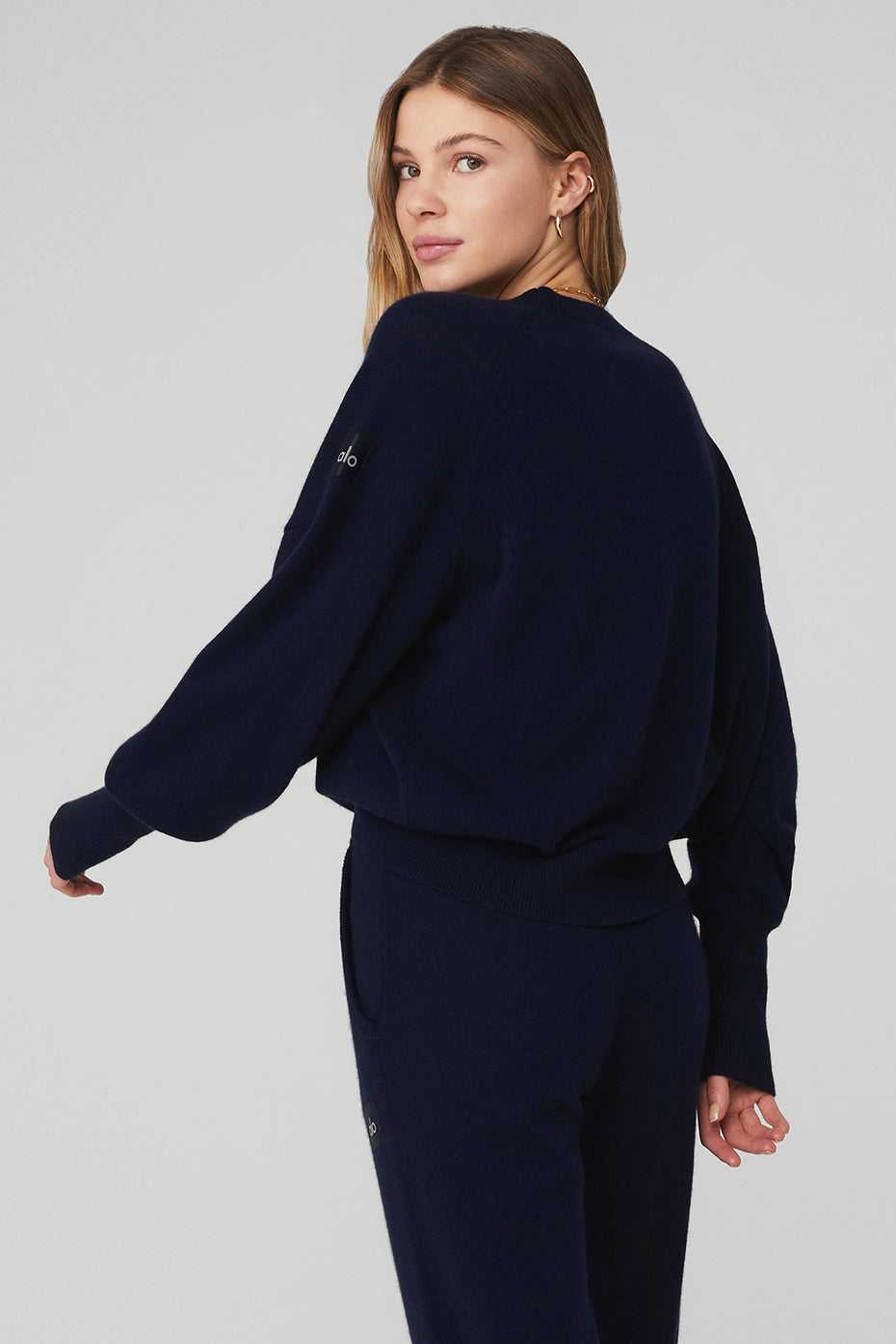 Alo Yoga USA Cashmere Jet Set Crew Navy | 9461753-VM