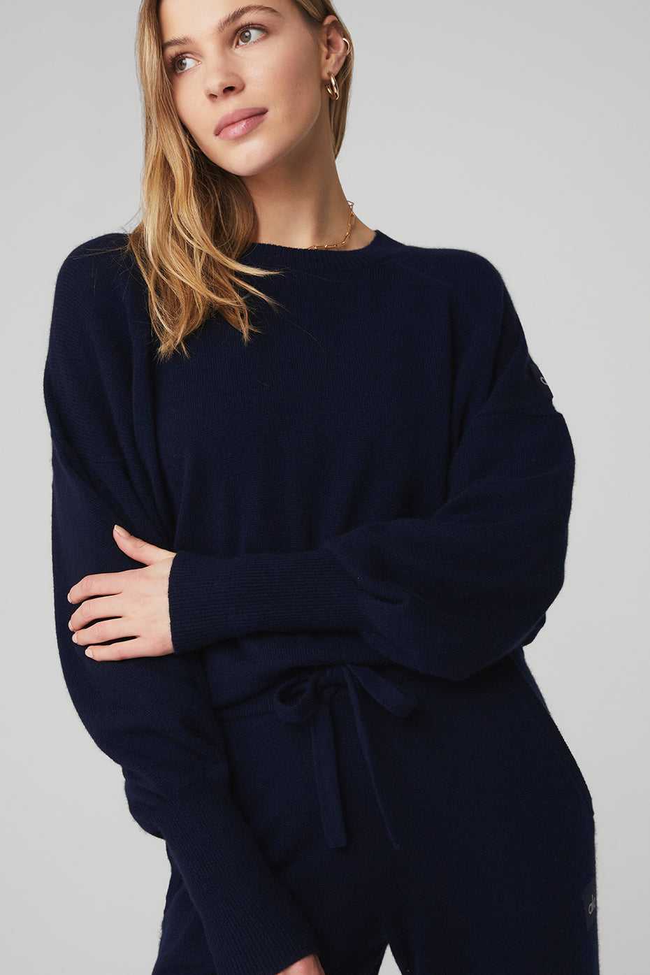 Alo Yoga USA Cashmere Jet Set Crew Navy | 9461753-VM