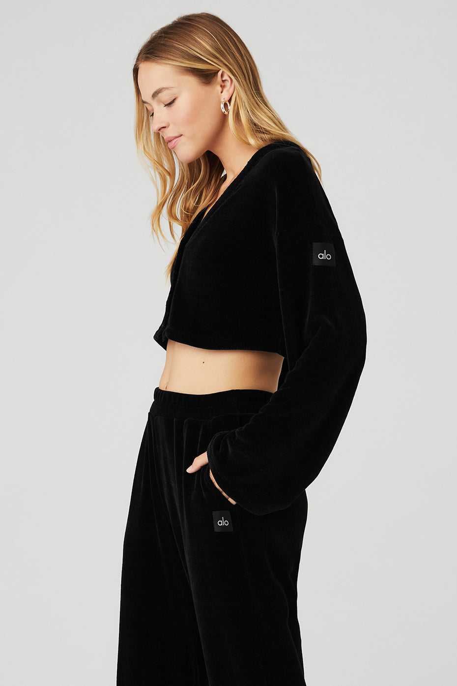 Alo Yoga USA Chenille Chalet Cardigan Black | 1703845-XO