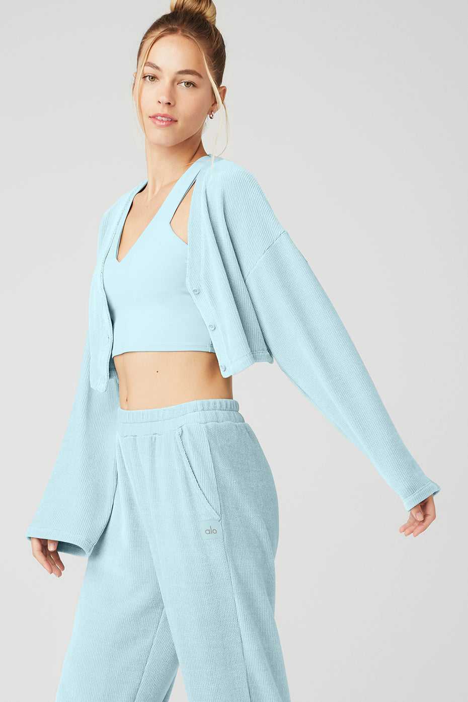 Alo Yoga USA Chenille Chalet Cardigan Chalk Blue | 4052917-DQ