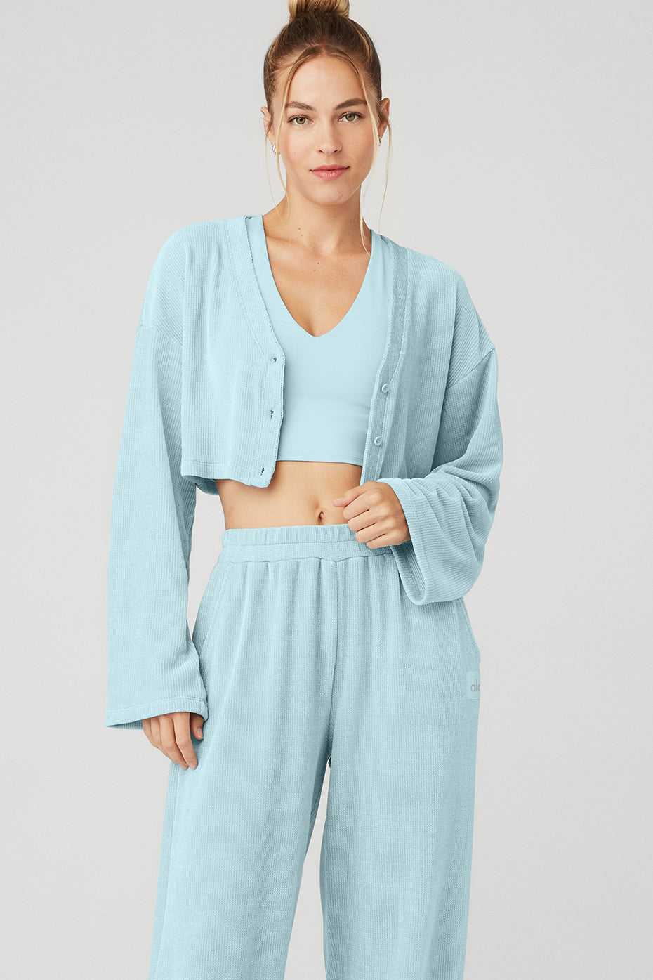 Alo Yoga USA Chenille Chalet Cardigan Chalk Blue | 4052917-DQ