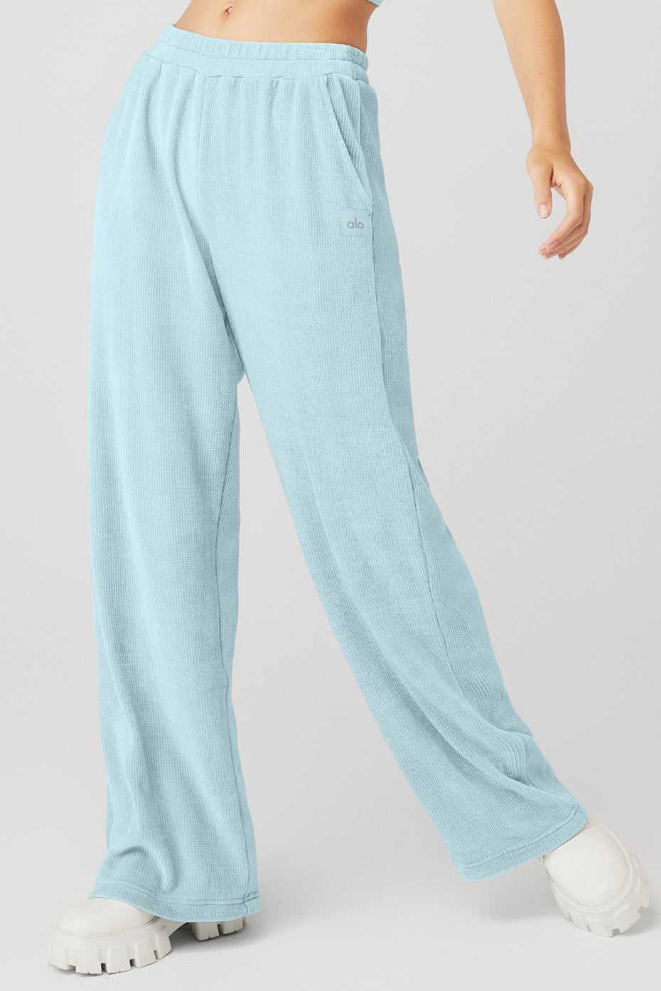 Alo Yoga USA Chenille High-Waist Wide Leg Chalet Chalk Blue | 4856029-QV