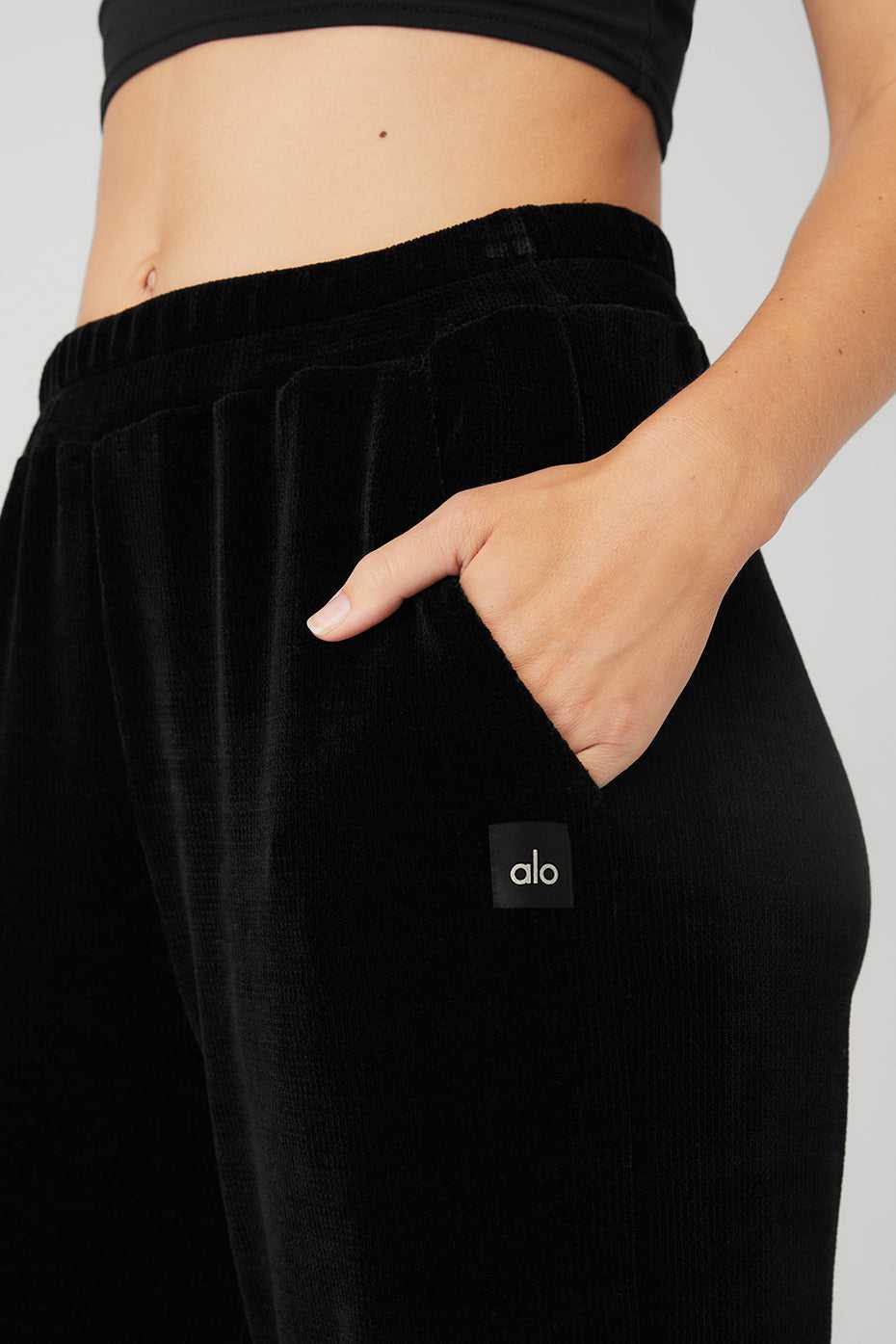 Alo Yoga USA Chenille High-Waist Wide Leg Chalet Black | 7068543-UL