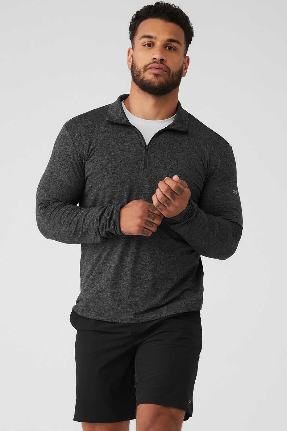 Alo Yoga USA Conquer 1/4 Zip Reform Long Sleeve Dark Grey | 6438015-DT