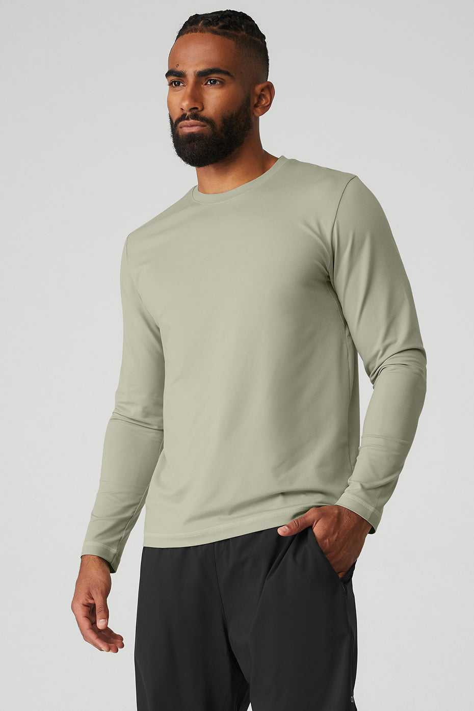 Alo Yoga USA Conquer Reform Crewneck Long Sleeve Limestone | 6713240-HV