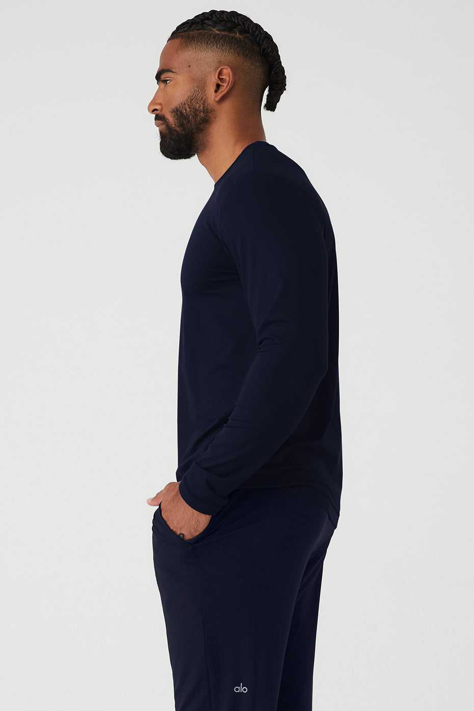 Alo Yoga USA Conquer Reform Crewneck Long Sleeve Navy | 8062973-HX