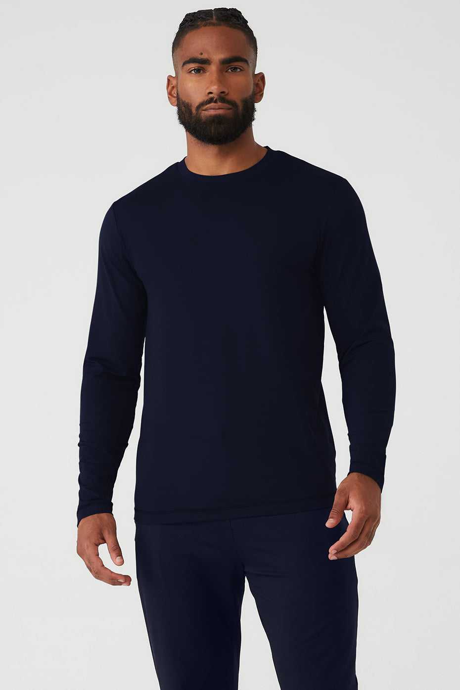 Alo Yoga USA Conquer Reform Crewneck Long Sleeve Navy | 8062973-HX