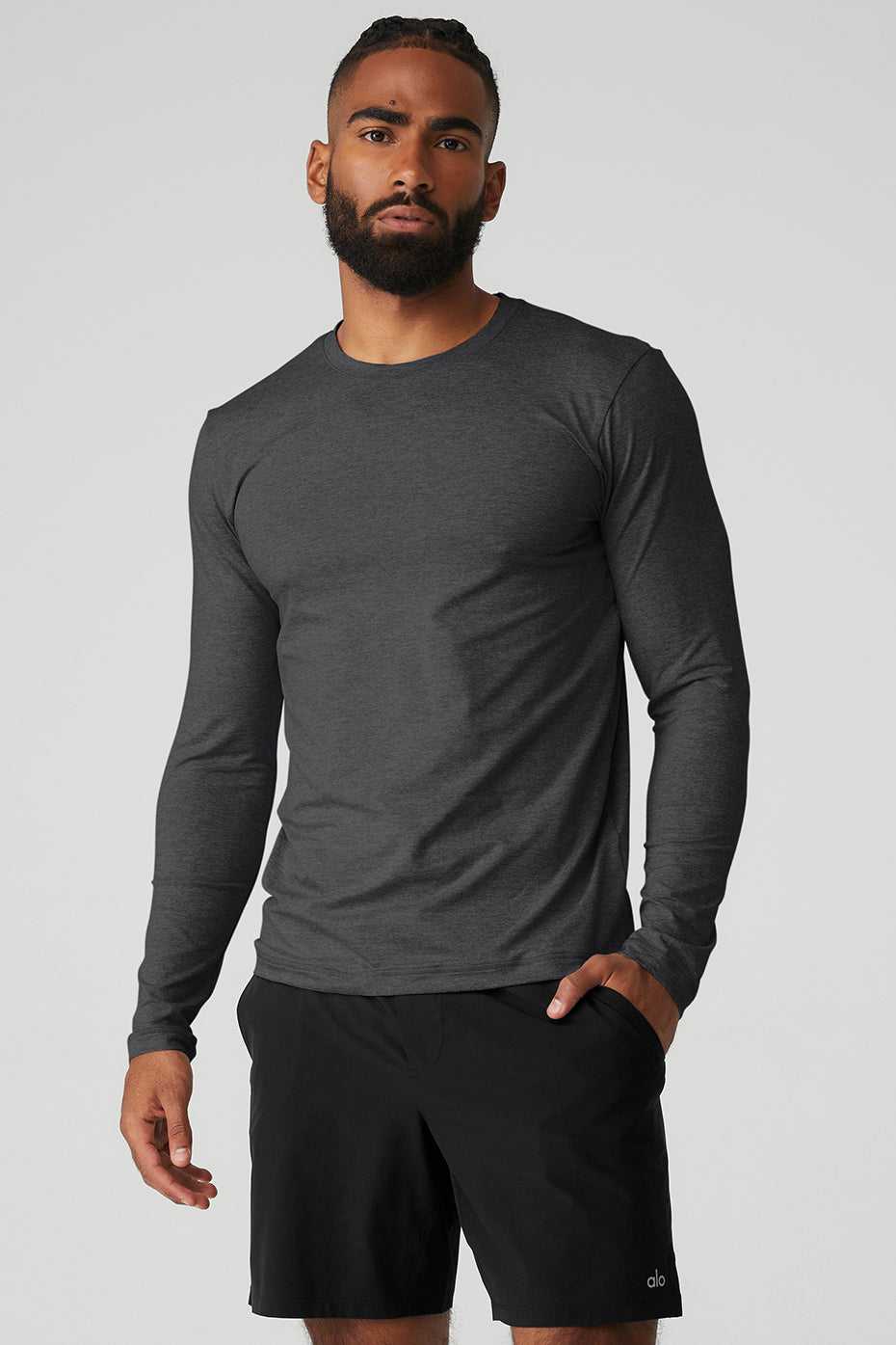 Alo Yoga USA Conquer Reform Crewneck Long Sleeve Dark Heather Grey | 9378401-PL