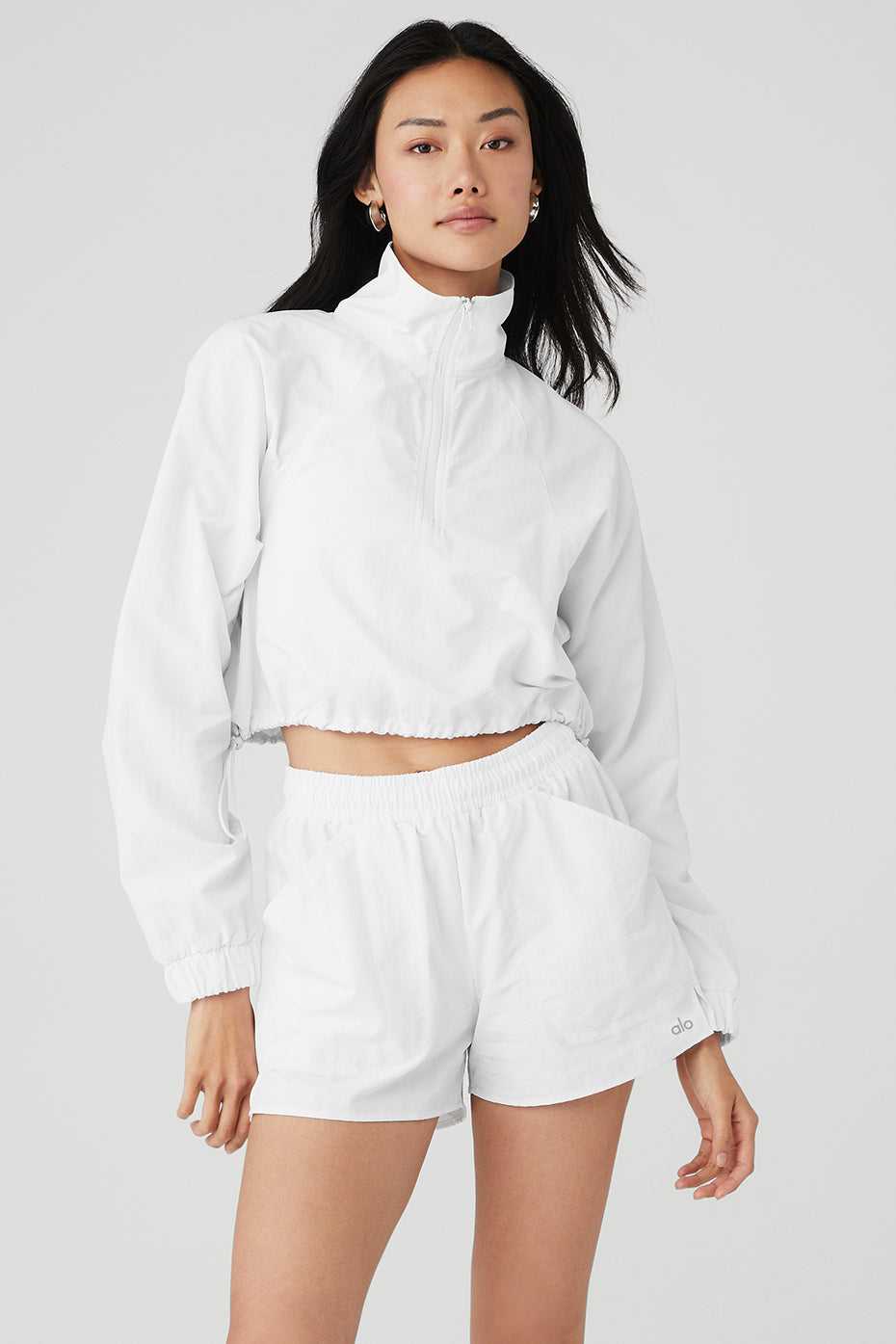 Alo Yoga USA Cropped 1/4 Zip Alumni Pullover White | 4768352-LR