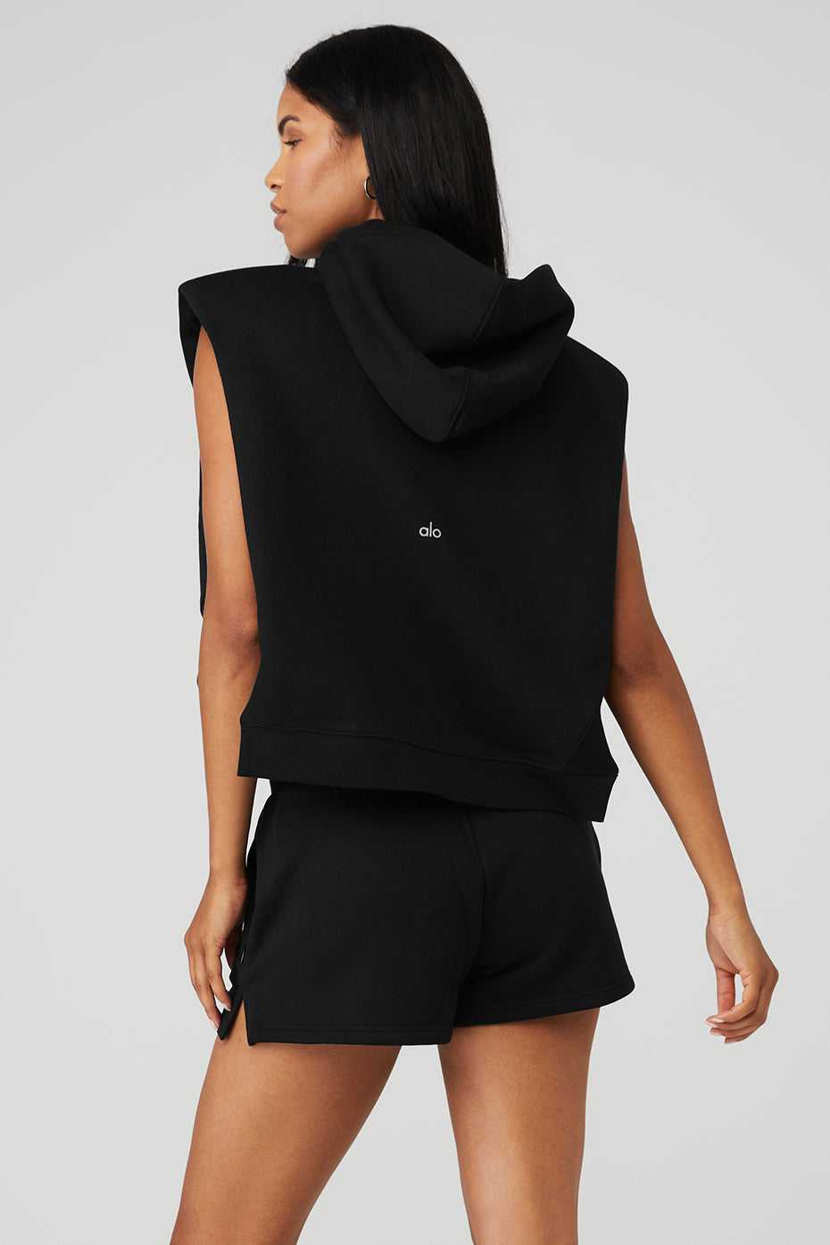 Alo Yoga USA Cropped Headliner Shoulder Pad Sleeveless Coverup Black | 6091384-AJ