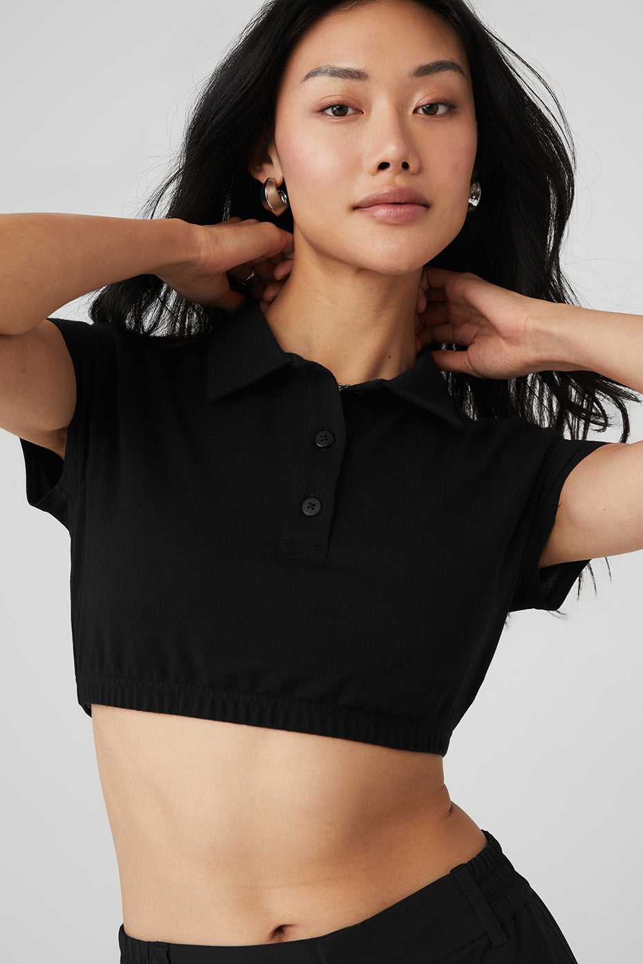 Alo Yoga USA Cropped Prestige Polo Black | 0238971-VD