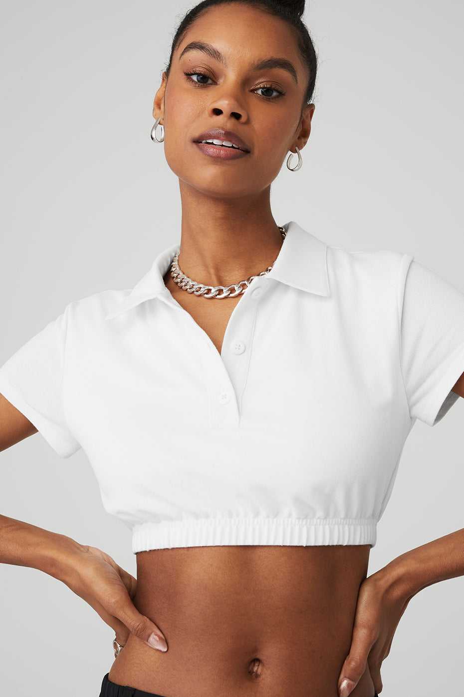 Alo Yoga USA Cropped Prestige Polo White | 9015724-HJ