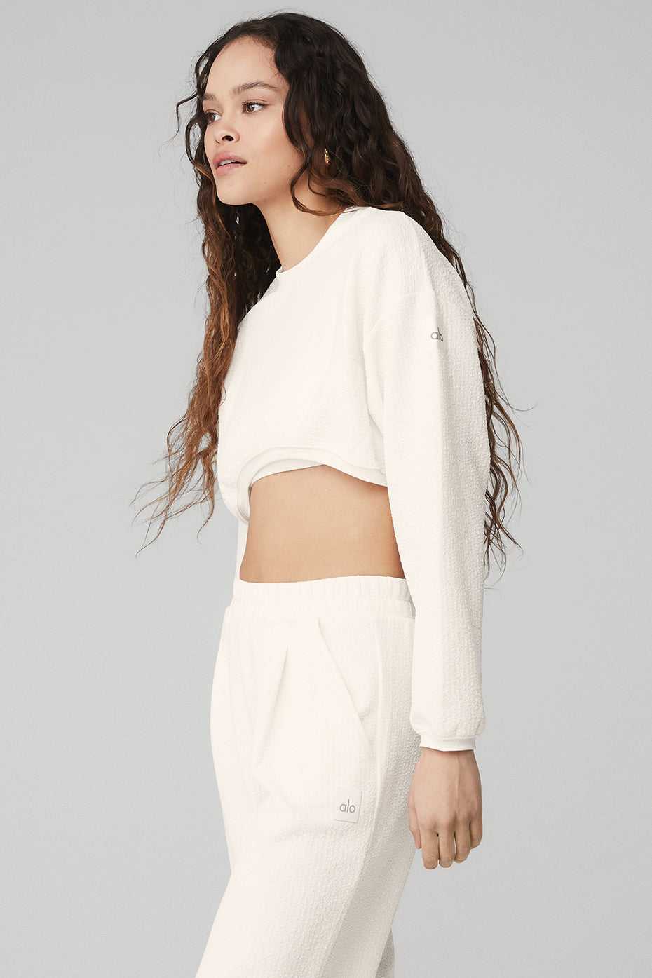 Alo Yoga USA Cropped Tailored Crew Neck Ivory | 7109264-FL