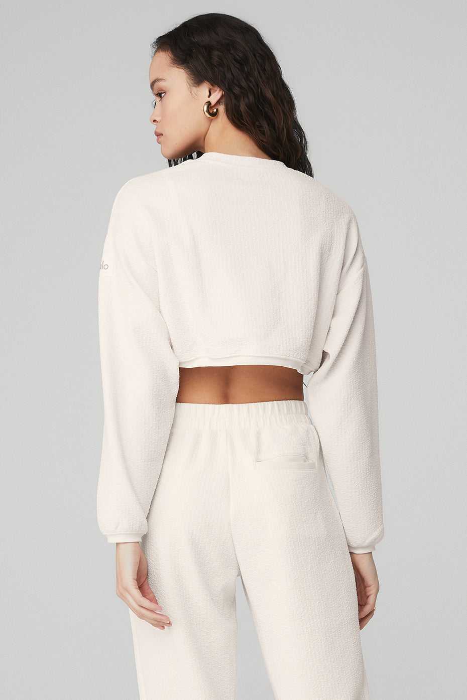 Alo Yoga USA Cropped Tailored Crew Neck Ivory | 7109264-FL