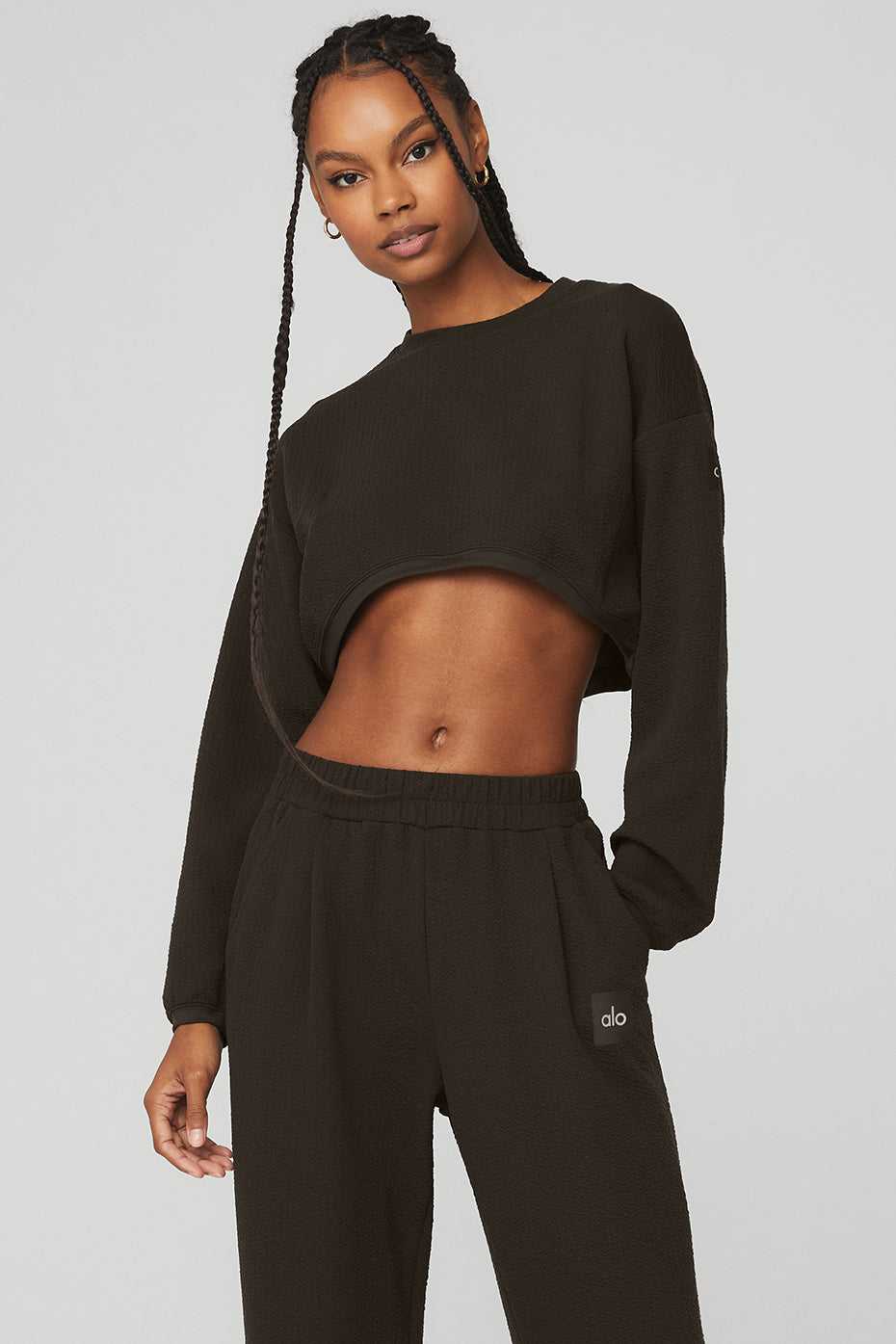 Alo Yoga USA Cropped Tailored Crew Neck Espresso | 1734256-QH