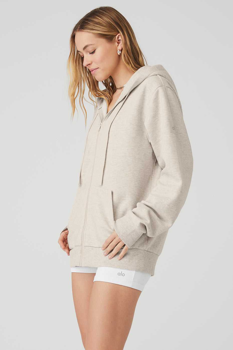 Alo Yoga USA Everyday Full Zip Oatmeal Heather | 4653798-UR