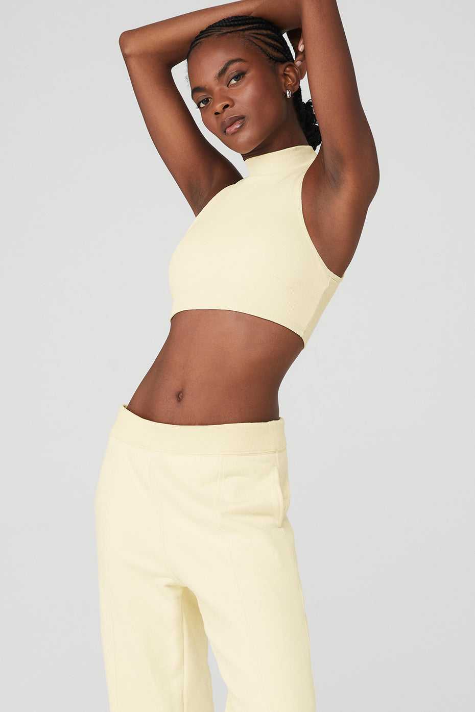 Alo Yoga USA Goddess Rib Cropped Dynamite French Vanilla | 6592784-QV