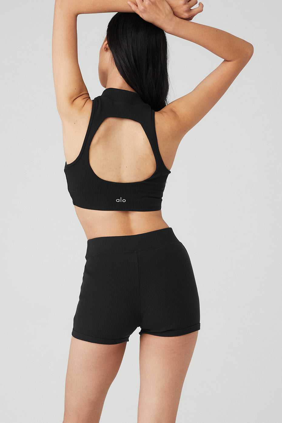 Alo Yoga USA Goddess Rib Cropped Dynamite Black | 2570386-GN