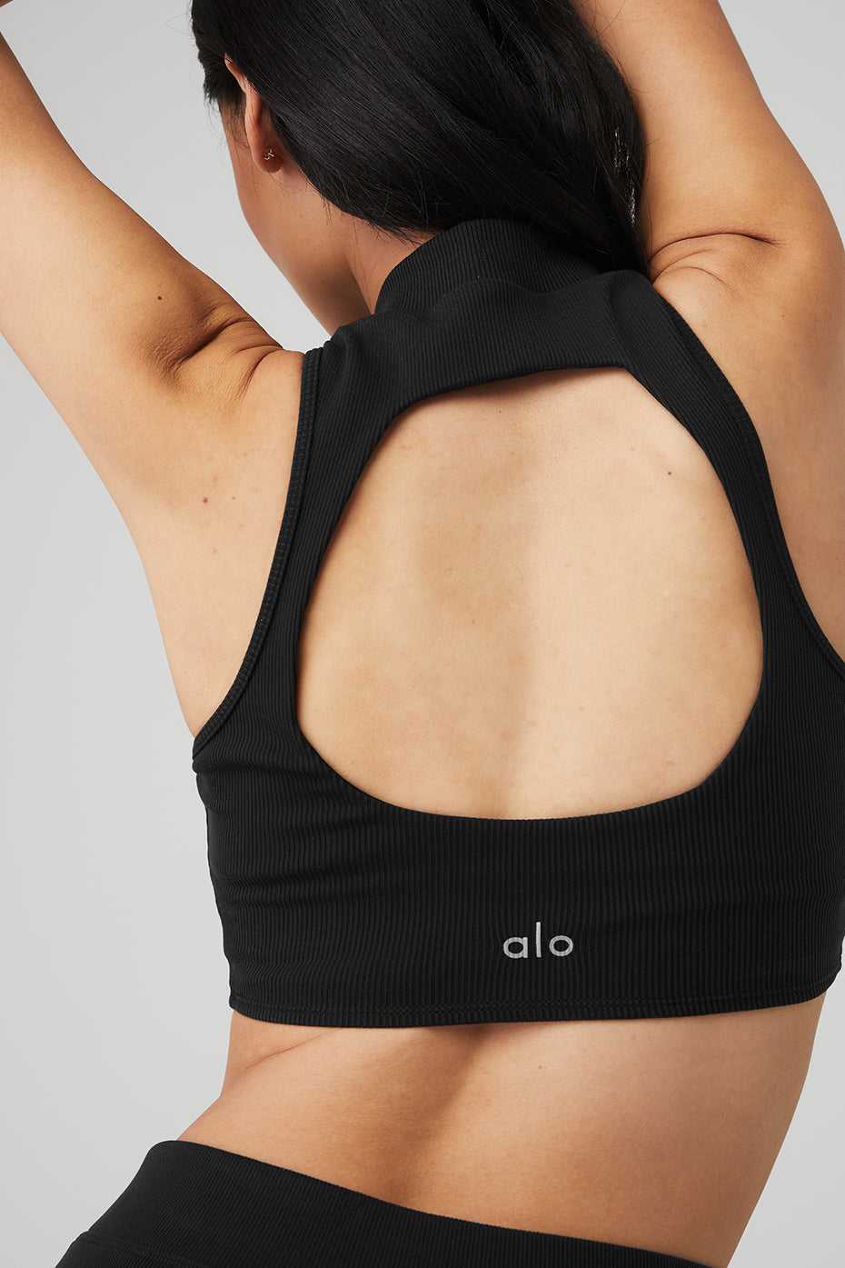 Alo Yoga USA Goddess Rib Cropped Dynamite Black | 2570386-GN