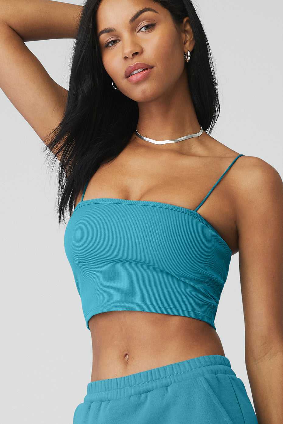 Alo Yoga USA Goddess Ribbed Bandeau Blue Splash | 9135087-FH