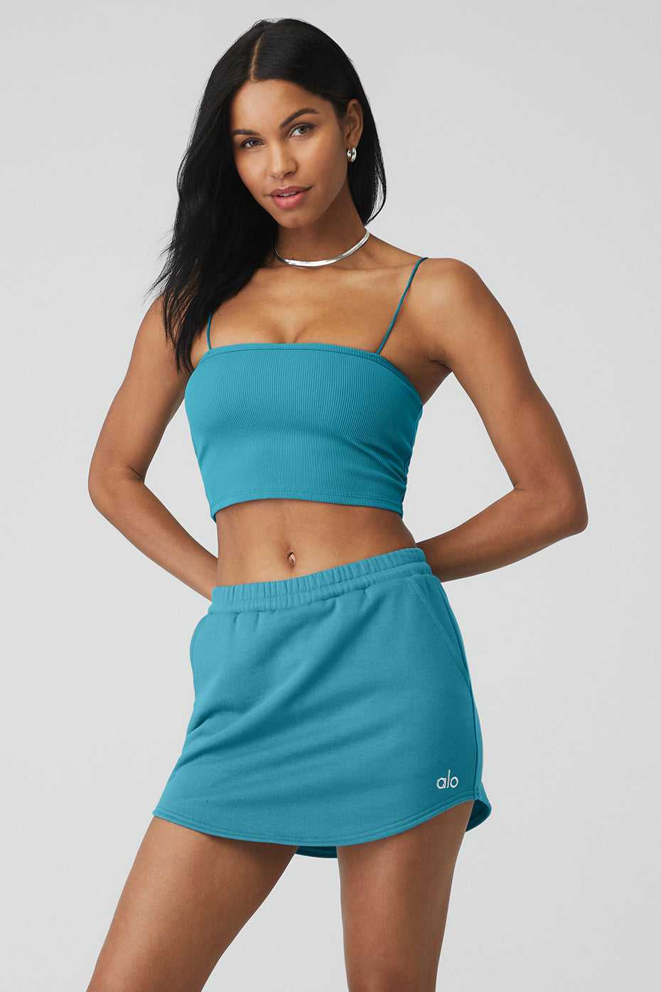 Alo Yoga USA Goddess Ribbed Bandeau Blue Splash | 9135087-FH